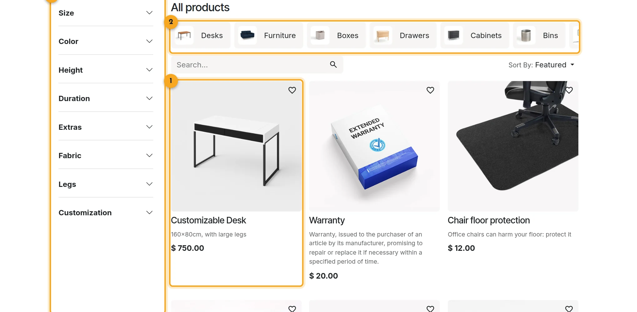 Boutique en ligne Odoo 20 : catalogue produits avec catégories, filtres par attribut et fiche produit